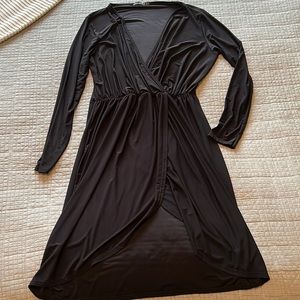 Long Sleeved Black Faux Wrap Dress (BOOHOO)